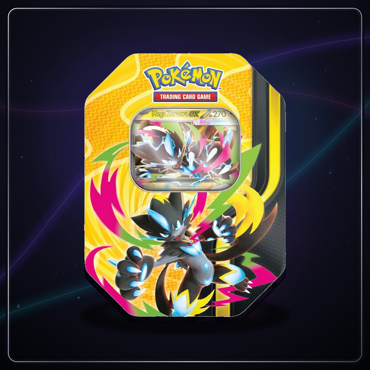 Pokémon TCG: Mega Forces Tin – Mega Zeraora ex (4 Booster Packs)