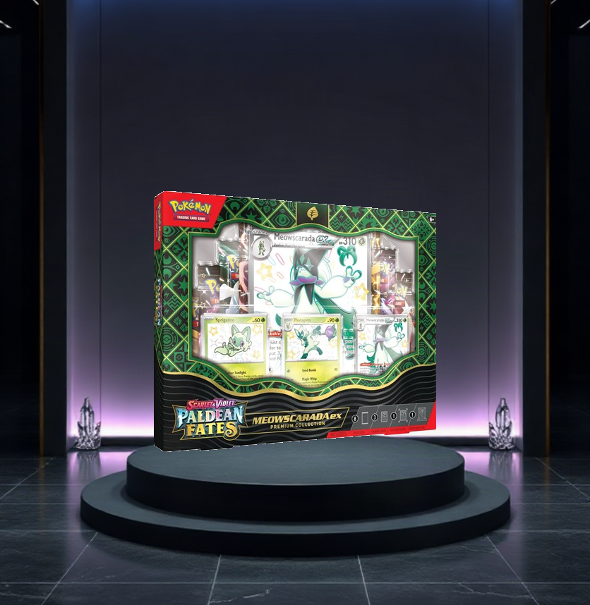 Pokémon TCG: Scarlet & Violet—Paldean Fates Pokémon ex Premium Collection — Meowscarada ex — English; single factory-sealed retail collection; Shiny Meowscarada ex variant
