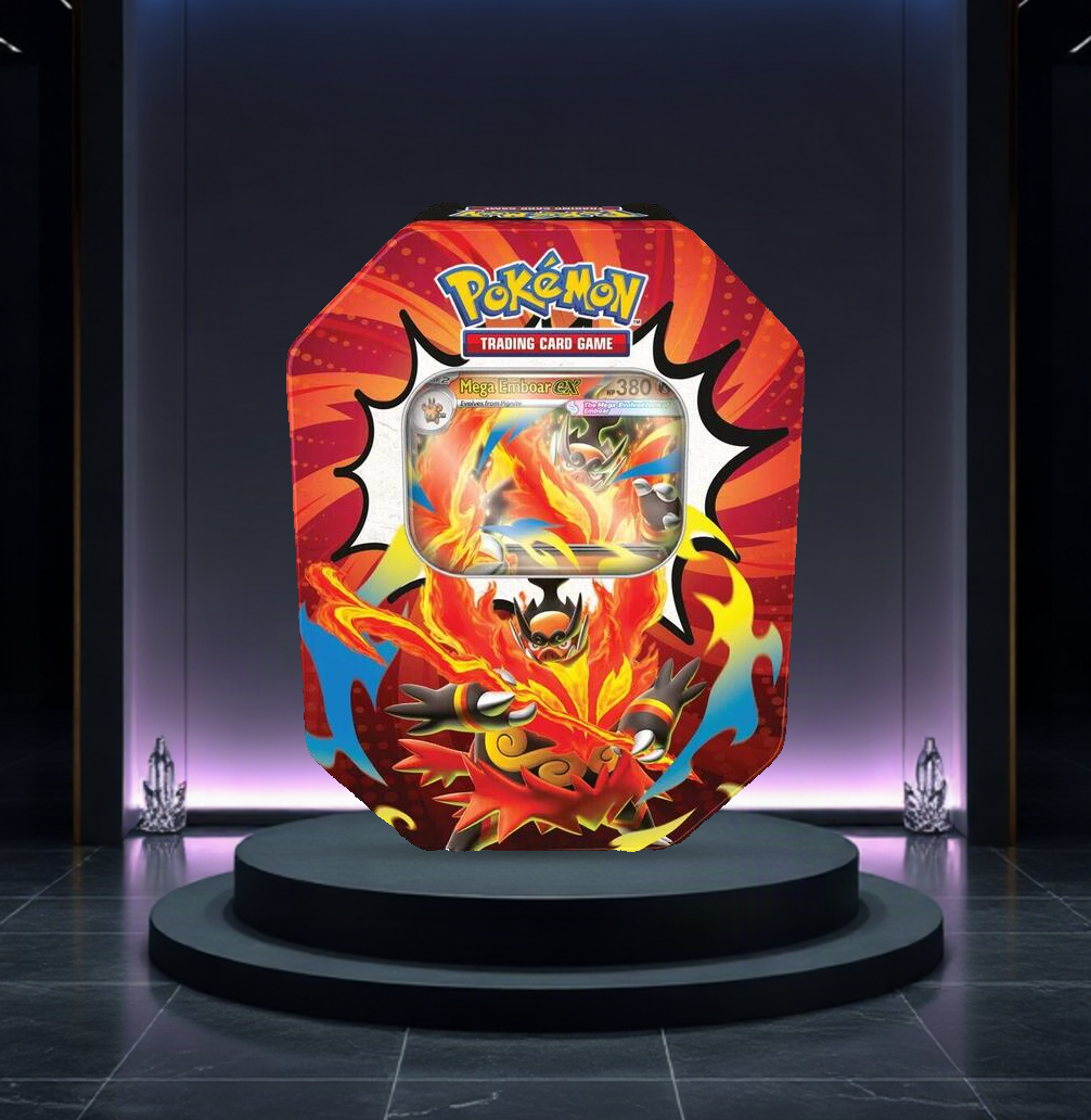 Ascended Heroes Tin [Mega Emboar ex] — English Mega Emboar ex variant