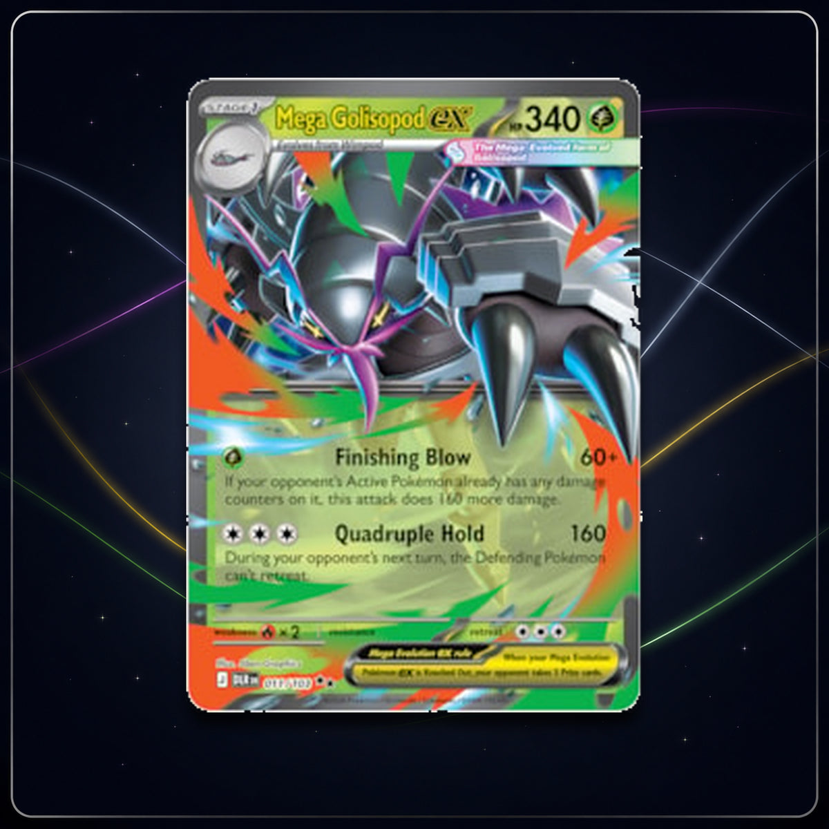 Mega Golisopod ex card from Pokémon TCG Mega Evolution Delta Reign