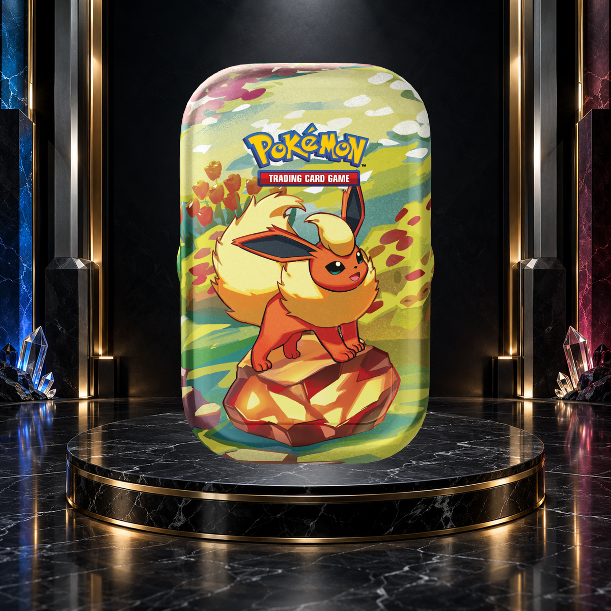 English Pokémon TCG Prismatic Evolutions Mini Tin featuring Flareon