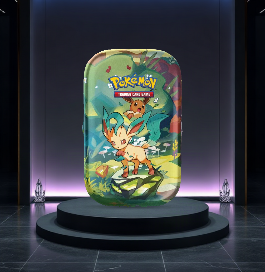 English Pokémon TCG Prismatic Evolutions Mini Tin featuring Leafeon
